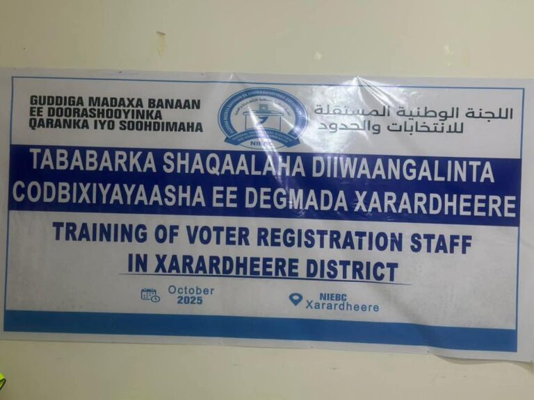 Shaqaalaha diiwaangelinta doorashooyinka oo Tababbar looga furay degmada Xarar-dheere